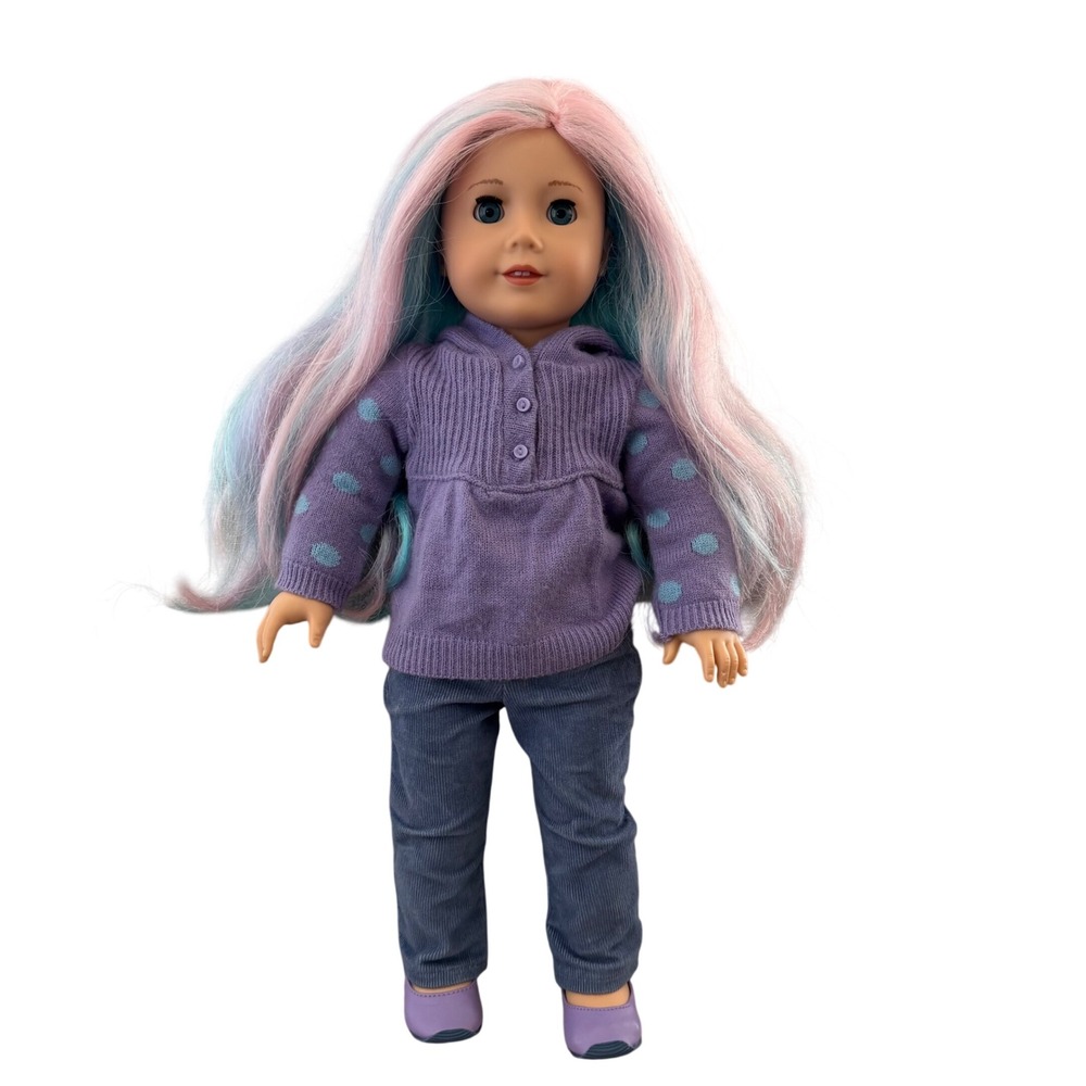 American Girl Doll 2017 Truly Me Blue Pink Hair Dressed Pierced Ears Blue Eyes